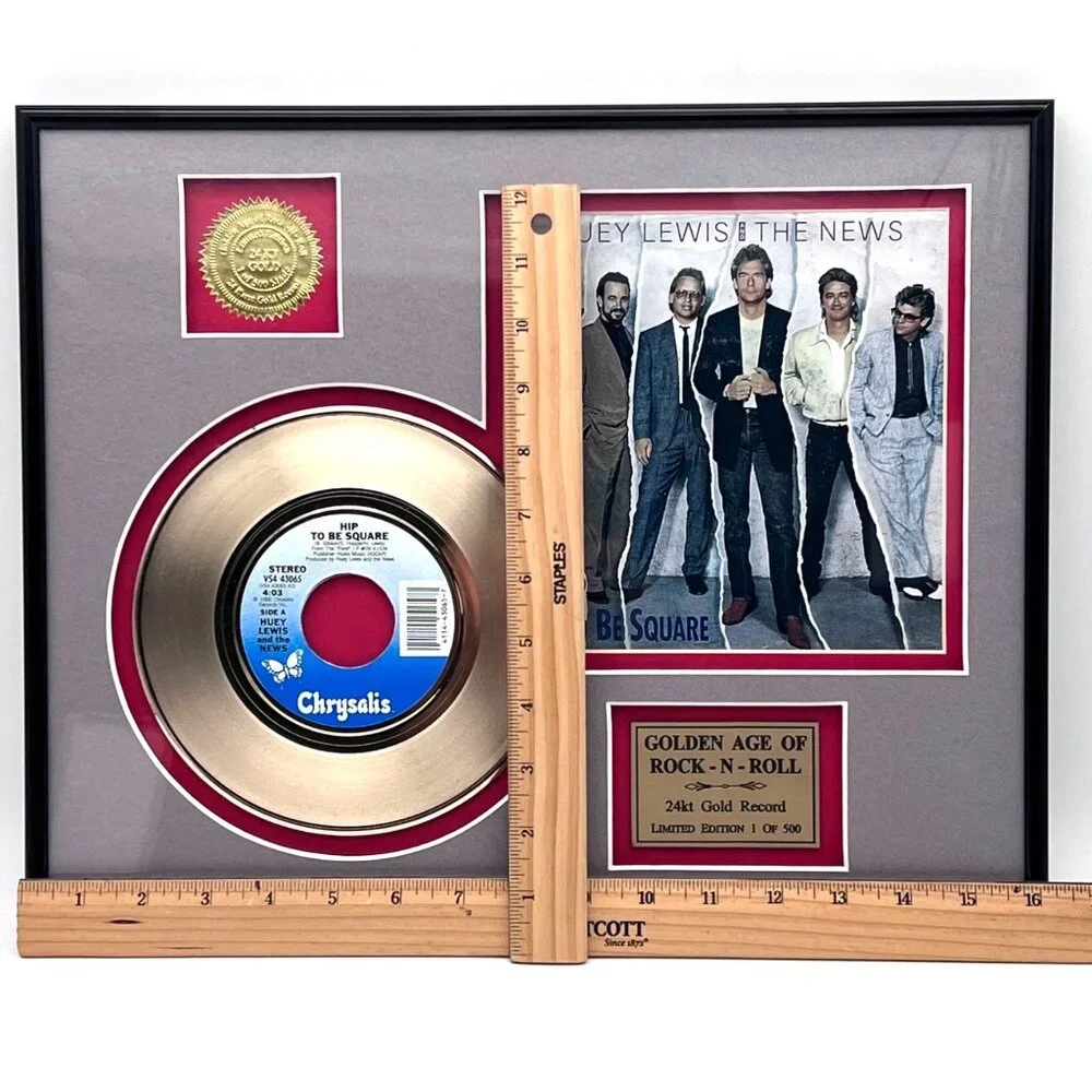 Huey Lewis & The News Hip To Be Square 24kt Gold Record Golden Age Rock N Roll - Picture 9 of 13